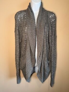 Fever Gray Women’s Crochet Knit Longline Drape Cardigan